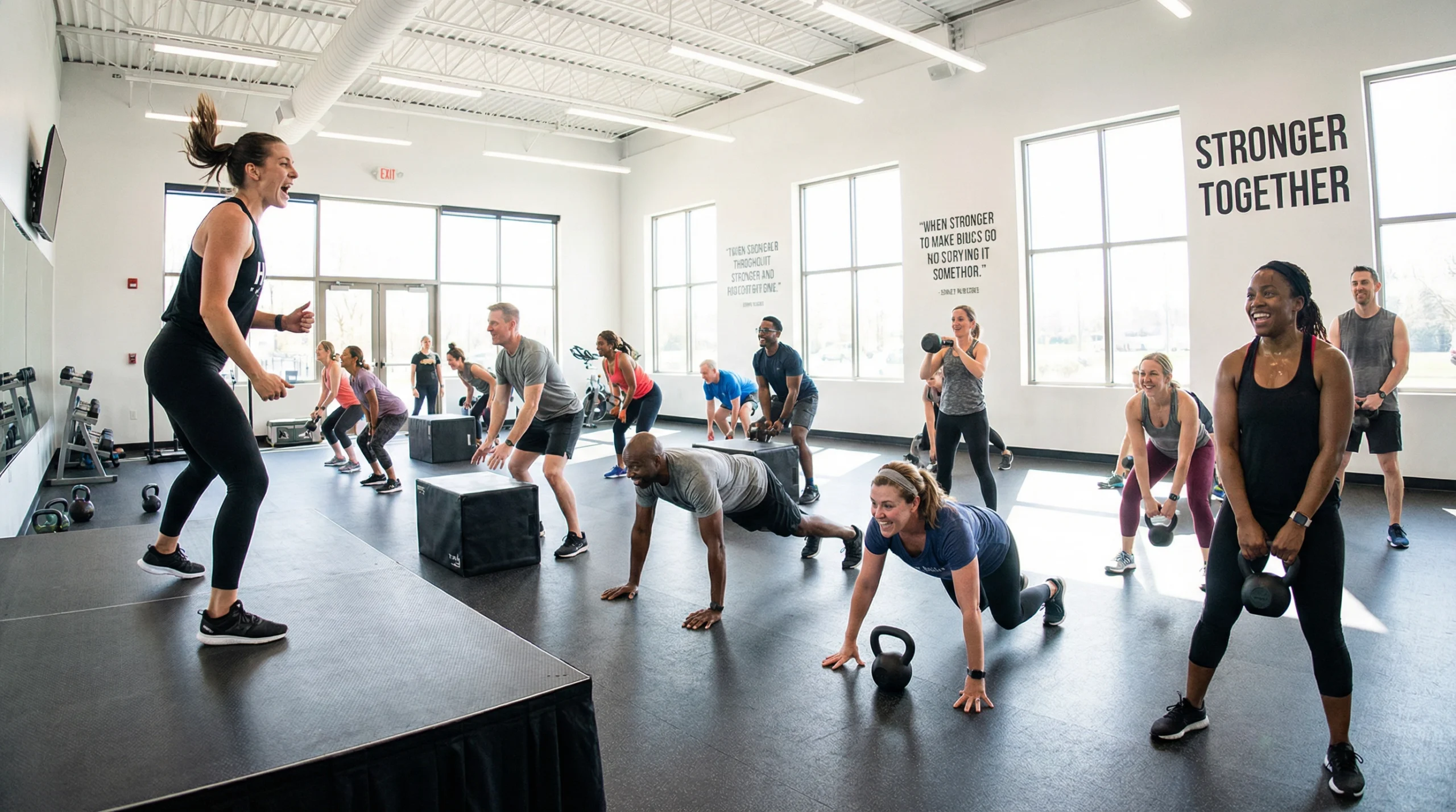 Ein Fitnessraum, in dem gerade ein Training stattfindet