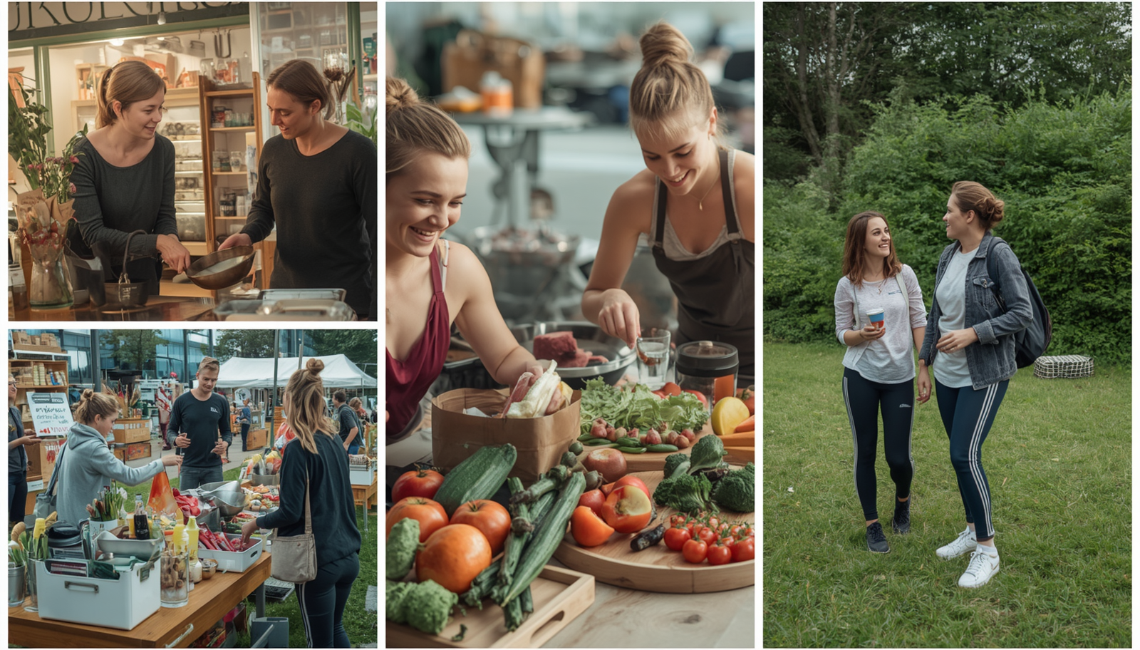 Menschen beim Kochen, Einkaufen und Vorbereiten gesunder Lebensmittel als Teil eines aktiven Lebensstils im Sportangebot Hagenberg